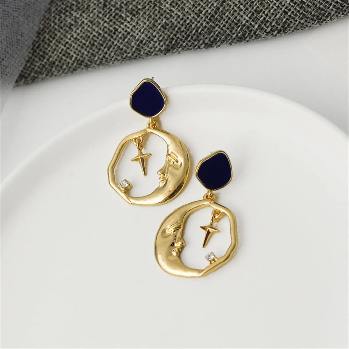 Cubic Zirconia & 18K Gold-Plated Crescent Moon & Cross Hoop Earrings