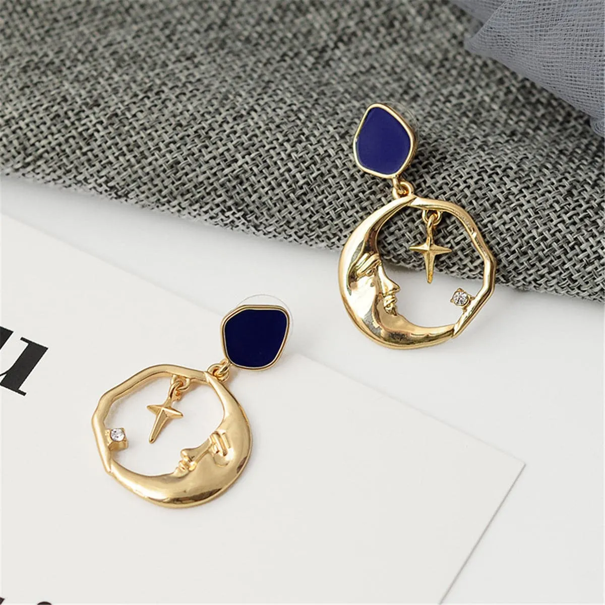 Cubic Zirconia & 18K Gold-Plated Crescent Moon & Cross Hoop Earrings