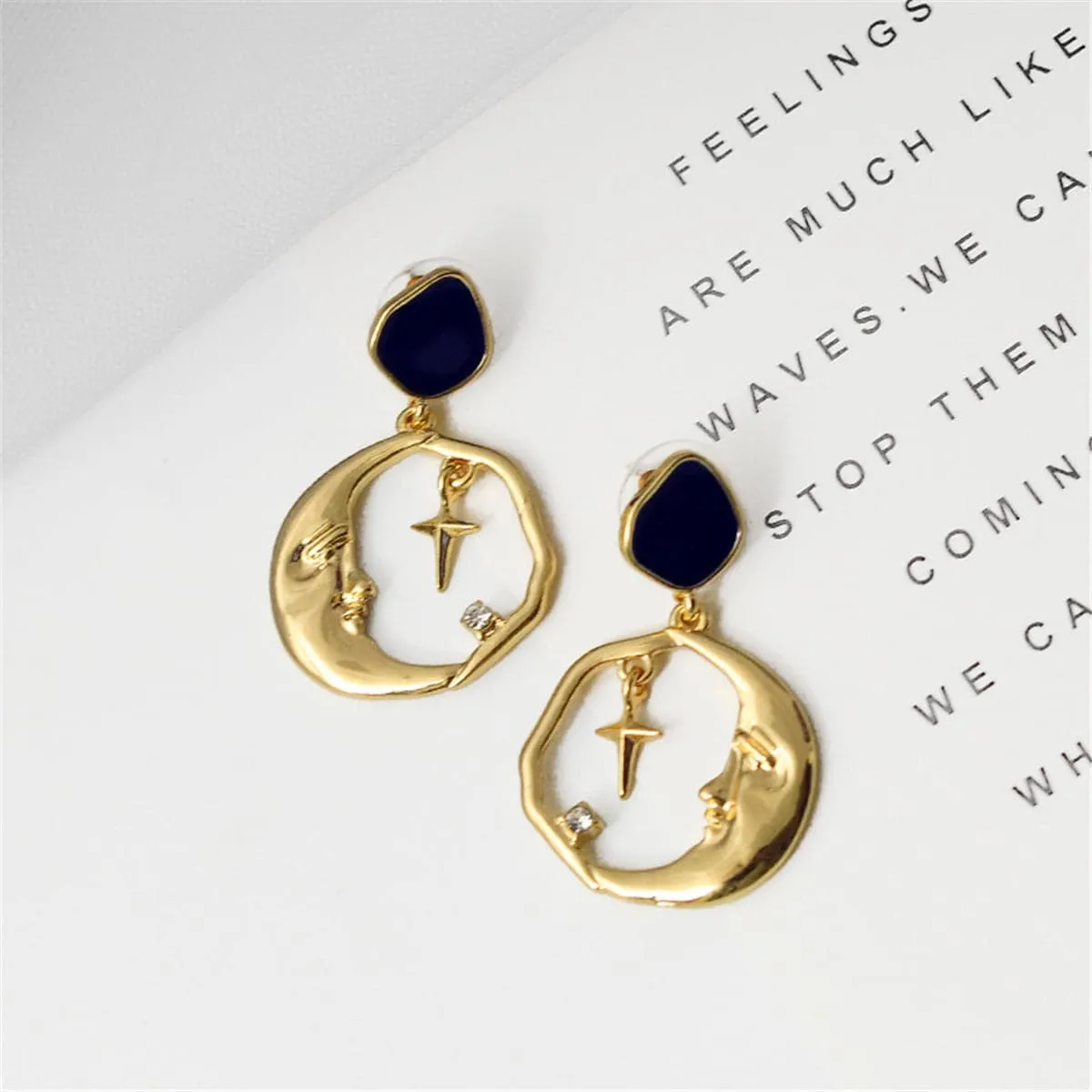 Cubic Zirconia & 18K Gold-Plated Crescent Moon & Cross Hoop Earrings