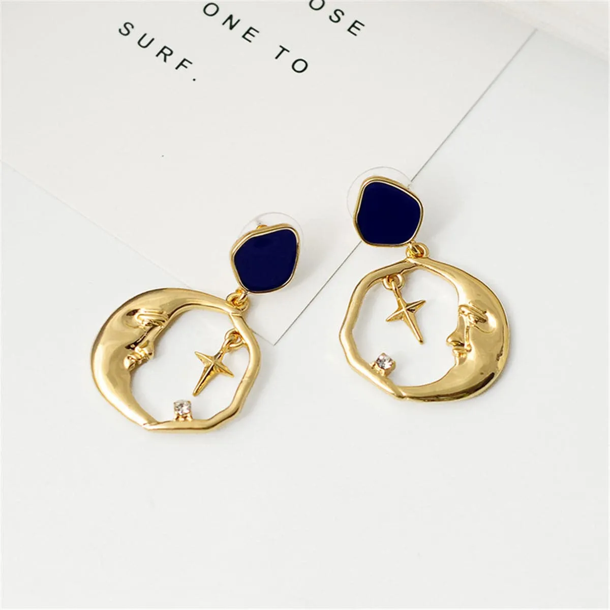Cubic Zirconia & 18K Gold-Plated Crescent Moon & Cross Hoop Earrings