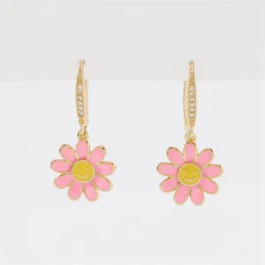 Cubic Zirconia & Enamel 18K Gold-Plated Flower Drop Earrings
