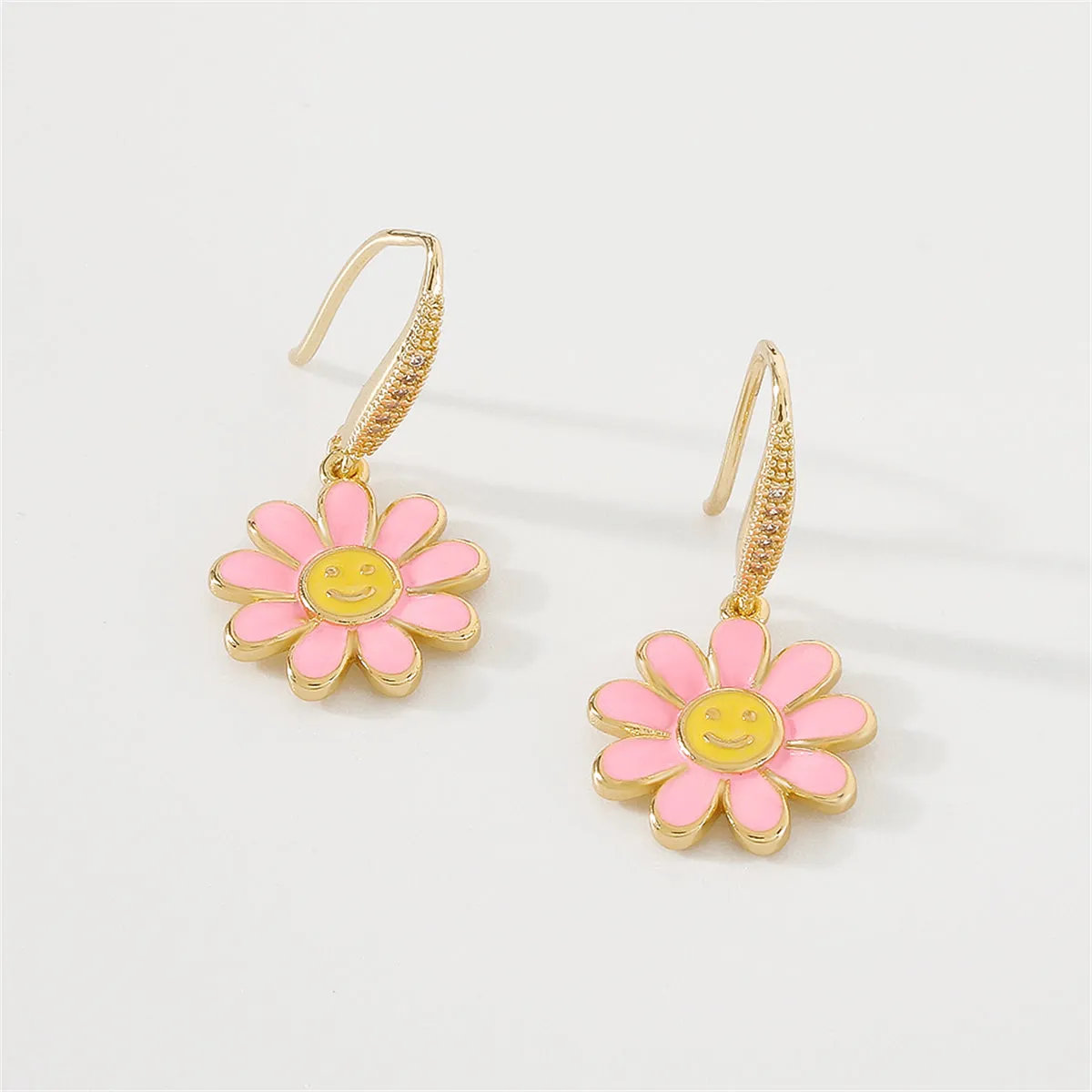 Cubic Zirconia & Enamel 18K Gold-Plated Flower Drop Earrings