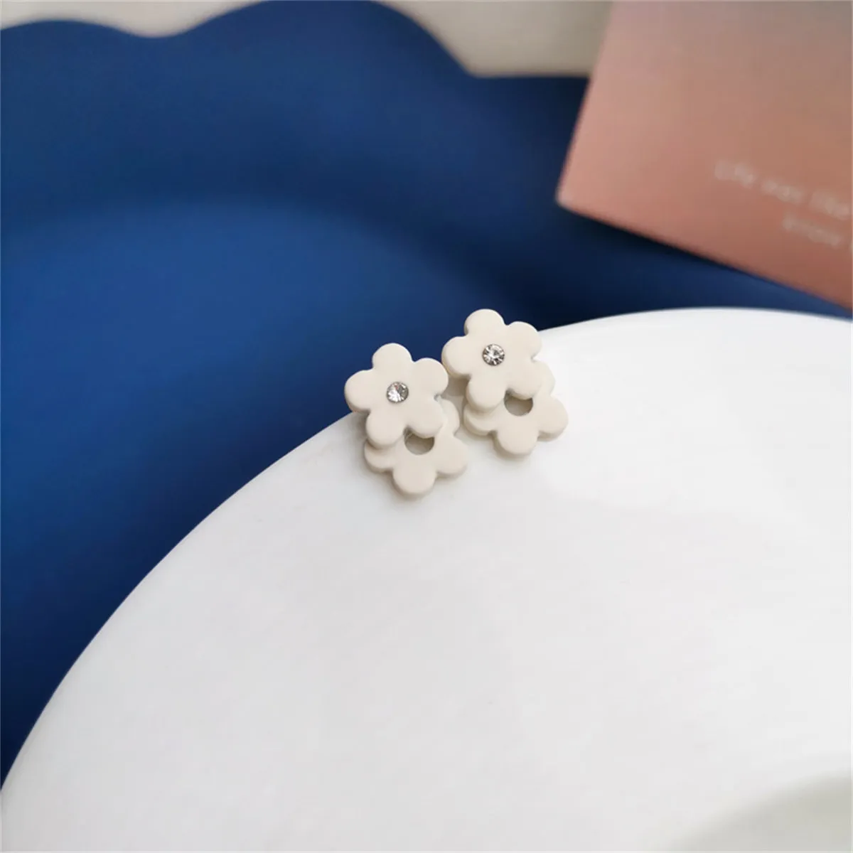 Cubic Zirconia & Enamel Flower Stud Earrings