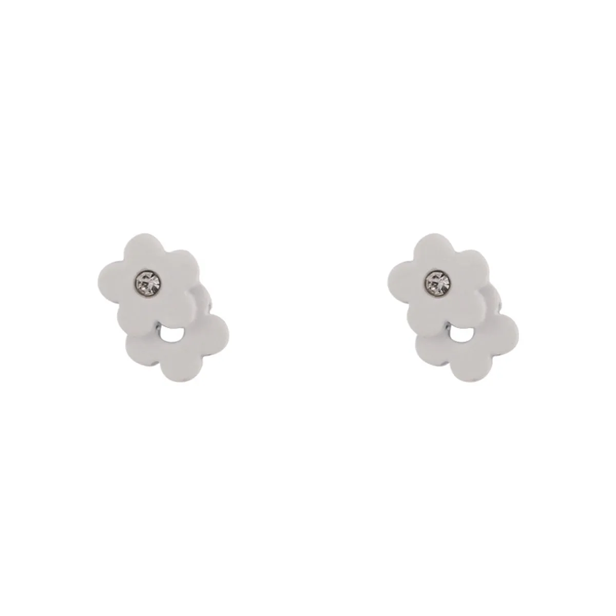 Cubic Zirconia & Enamel Flower Stud Earrings