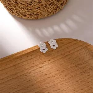 Cubic Zirconia & Enamel Flower Stud Earrings