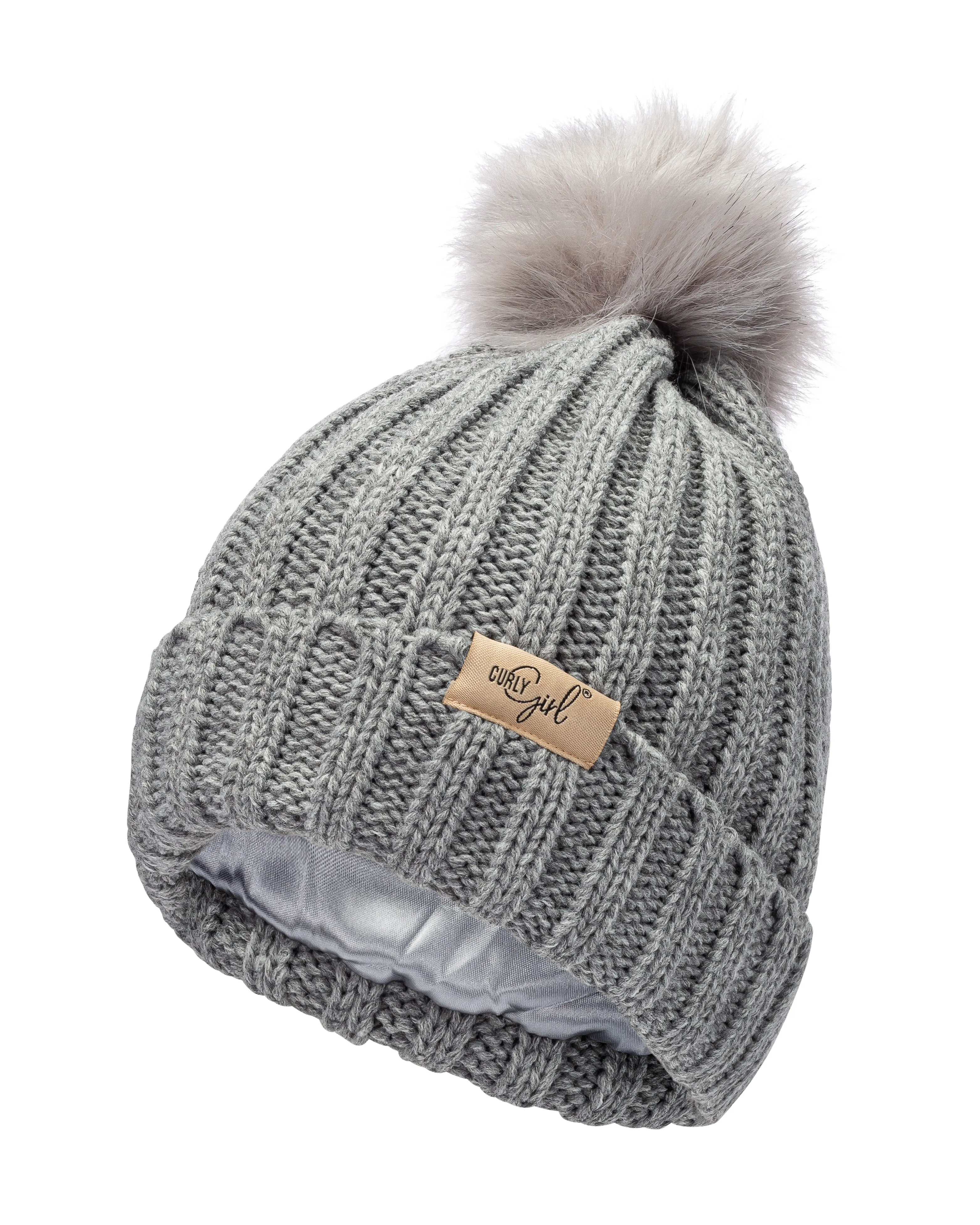 Curly Girl® Womens Winter Knitted Beanie Hat with Faux Fur Pom Warm Knit Skull Cap Beanie for Women