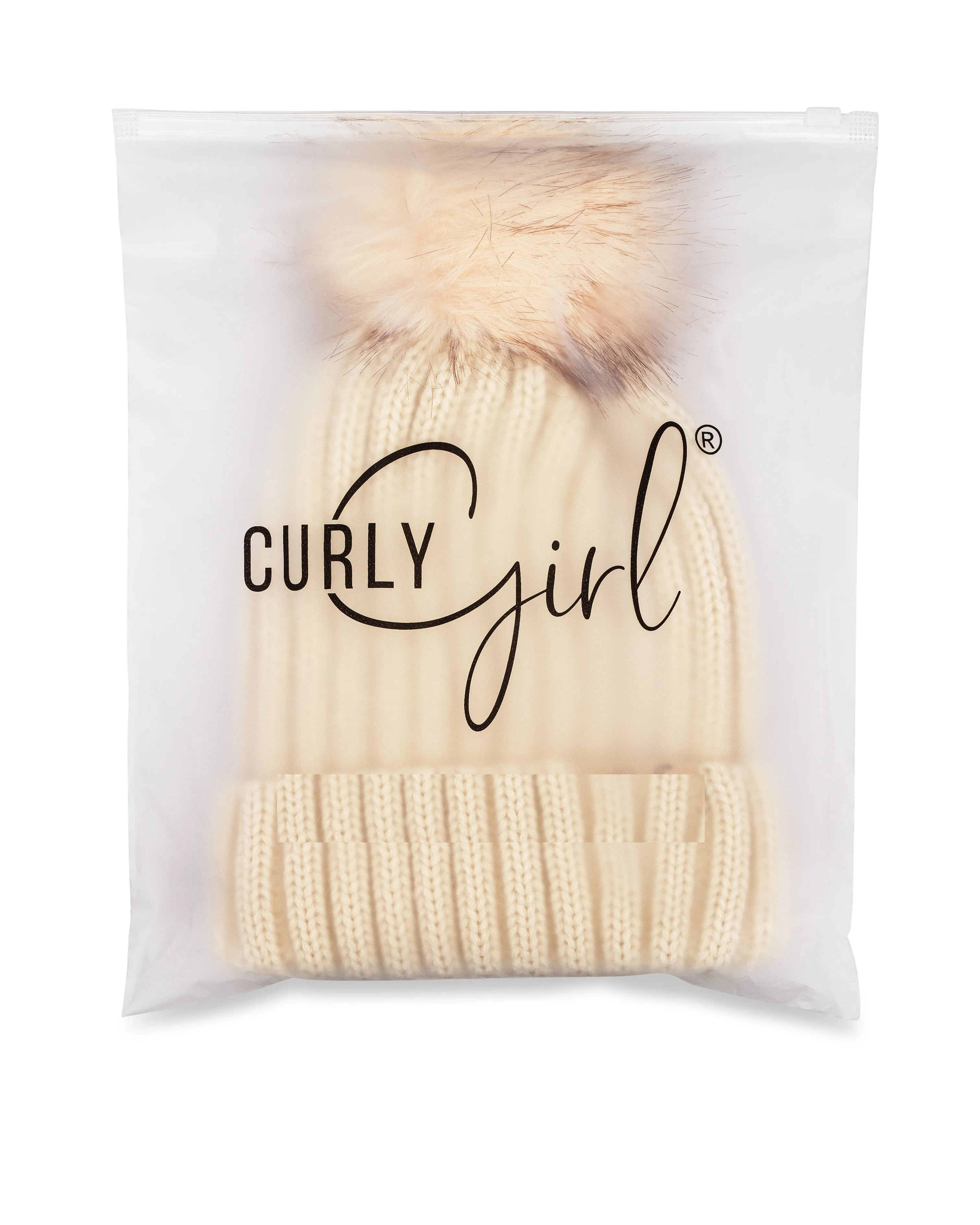 Curly Girl® Womens Winter Knitted Beanie Hat with Faux Fur Pom Warm Knit Skull Cap Beanie for Women