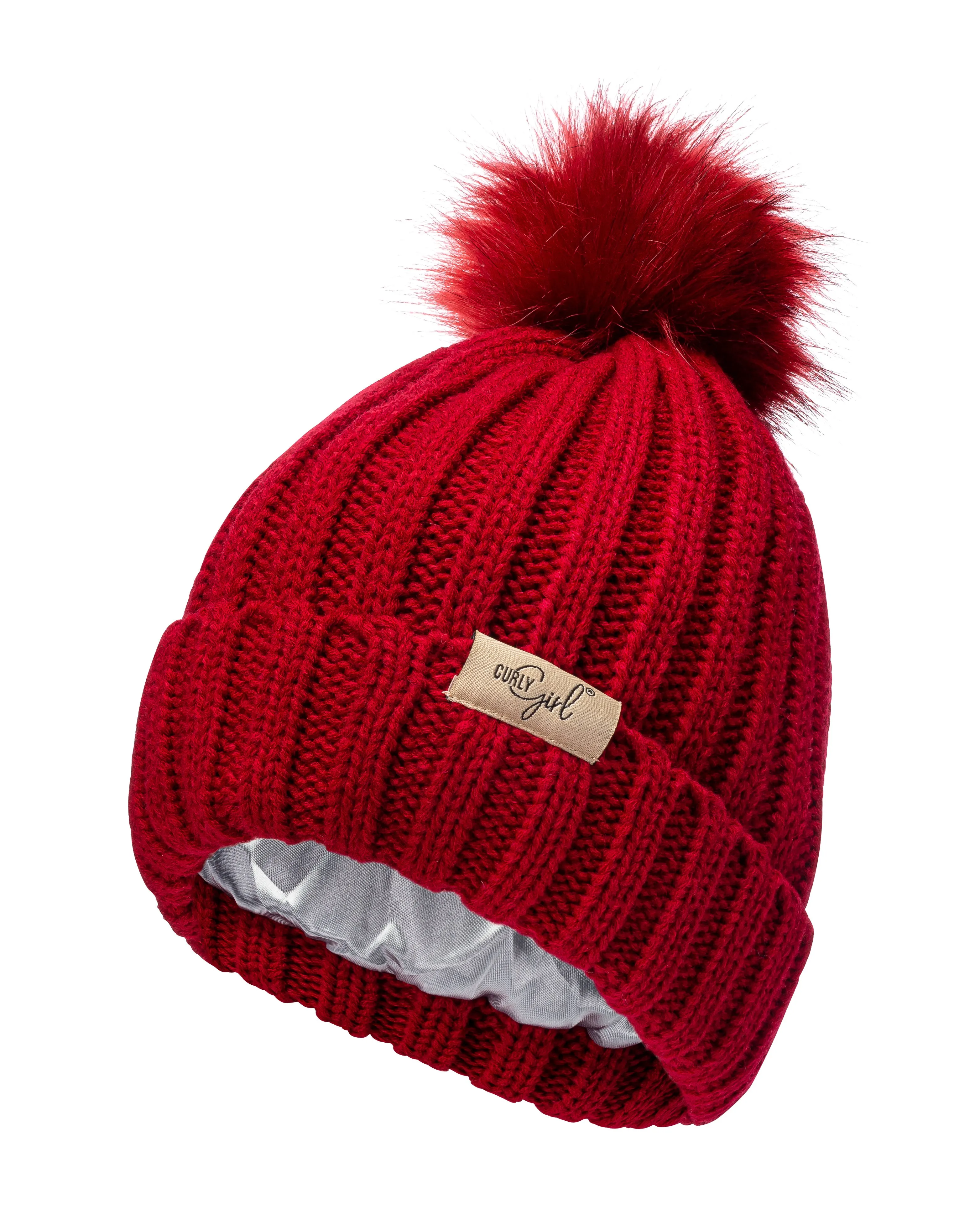 Curly Girl® Womens Winter Knitted Beanie Hat with Faux Fur Pom Warm Knit Skull Cap Beanie for Women