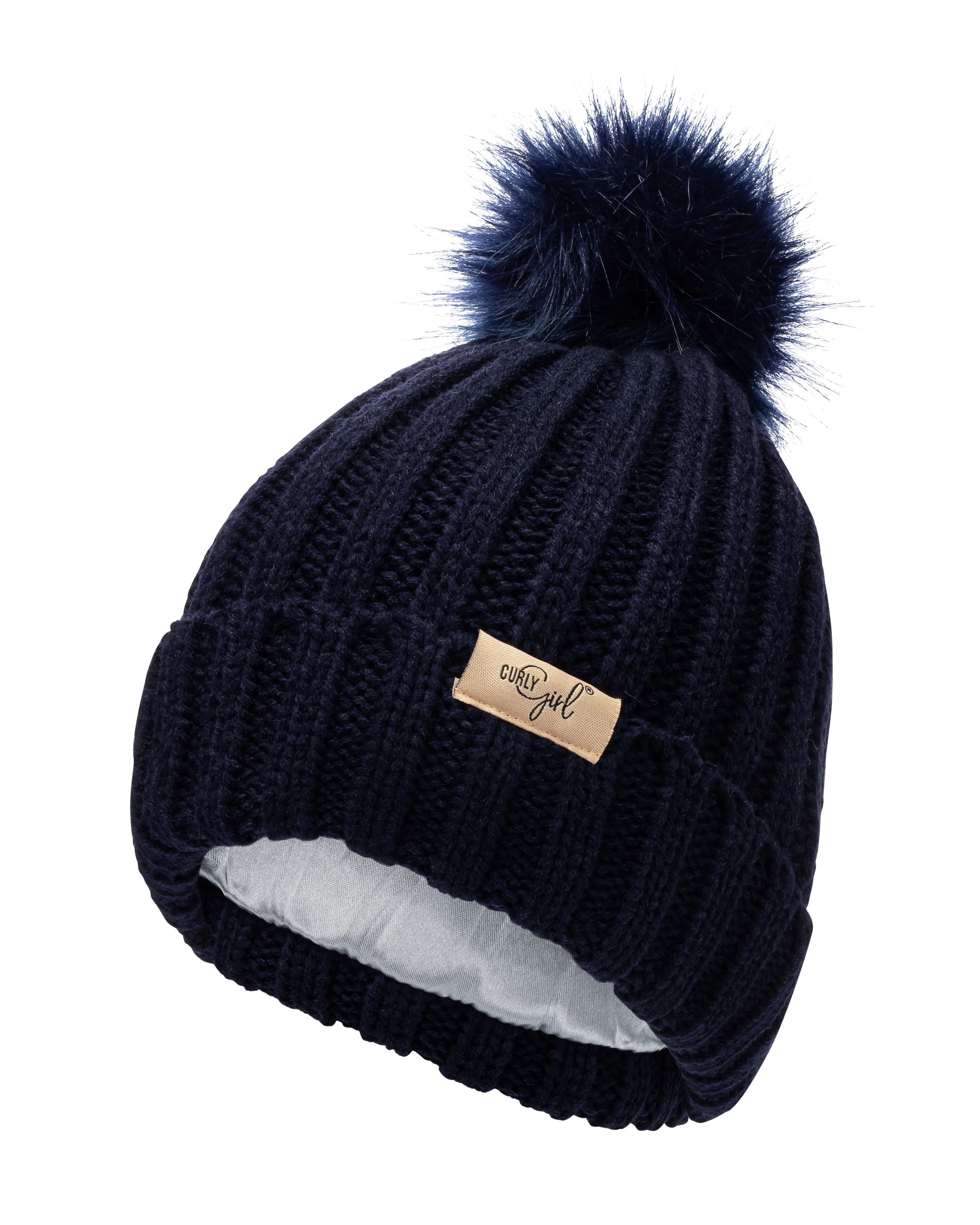 Curly Girl® Womens Winter Knitted Beanie Hat with Faux Fur Pom Warm Knit Skull Cap Beanie for Women