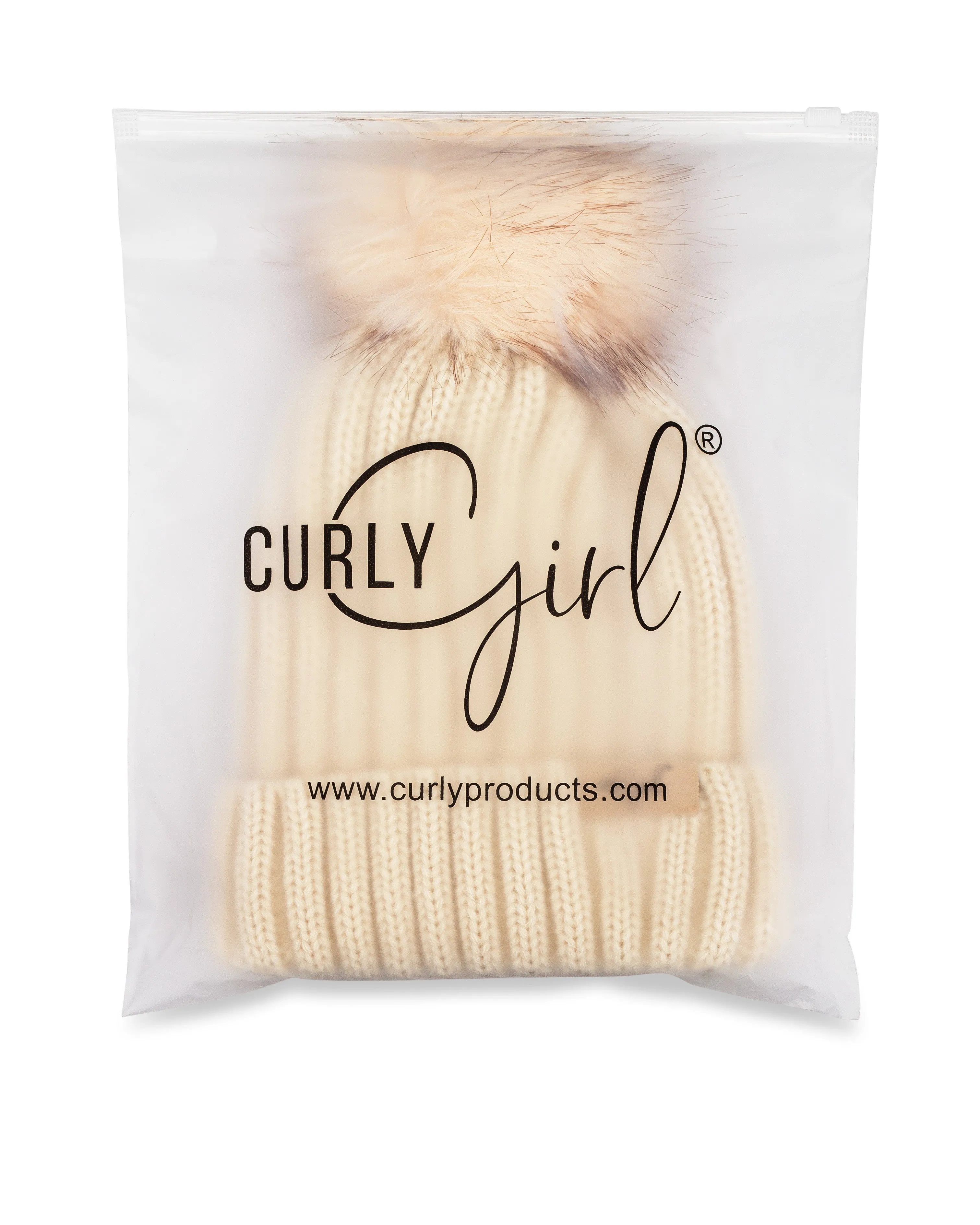 Curly Girl® Womens Winter Knitted Beanie Hat with Faux Fur Pom Warm Knit Skull Cap Beanie for Women