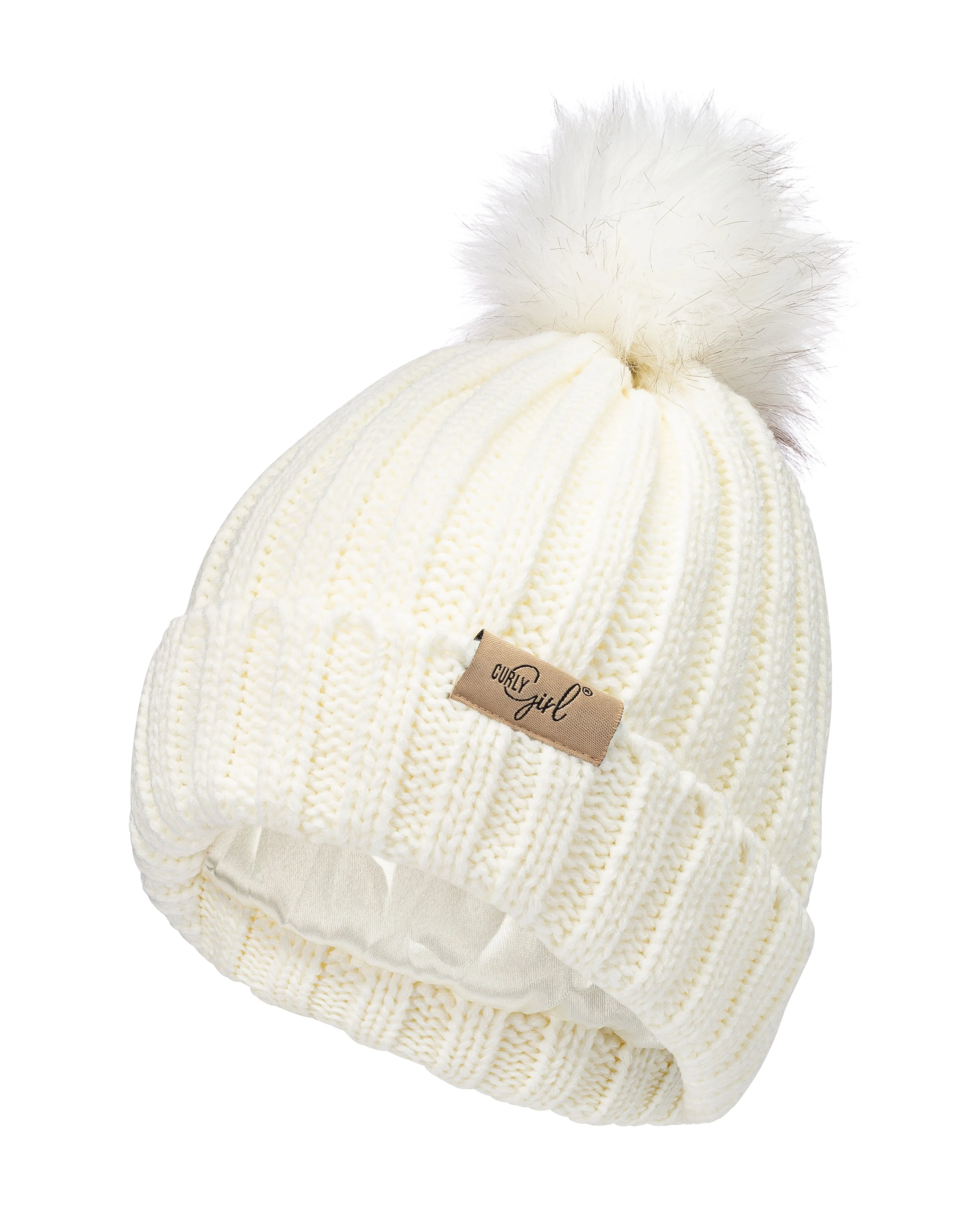 Curly Girl® Womens Winter Knitted Beanie Hat with Faux Fur Pom Warm Knit Skull Cap Beanie for Women