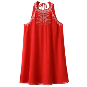 Cut Back Sleeveless Halter Embroidered Dress - Red M