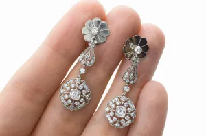 DECO INSPIRED ASSCHER AND ROUND CUT LONG DIAMOND EARRINGS