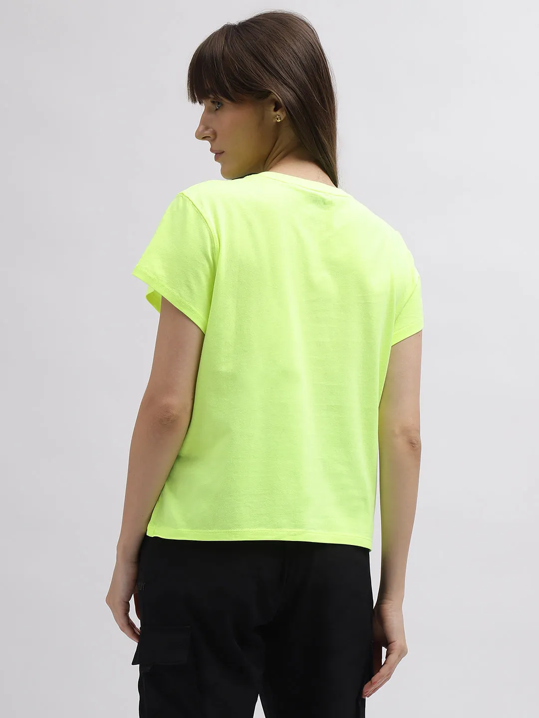 Dkny Women Green Printed Round Neck Short Sleeves T-Shirt