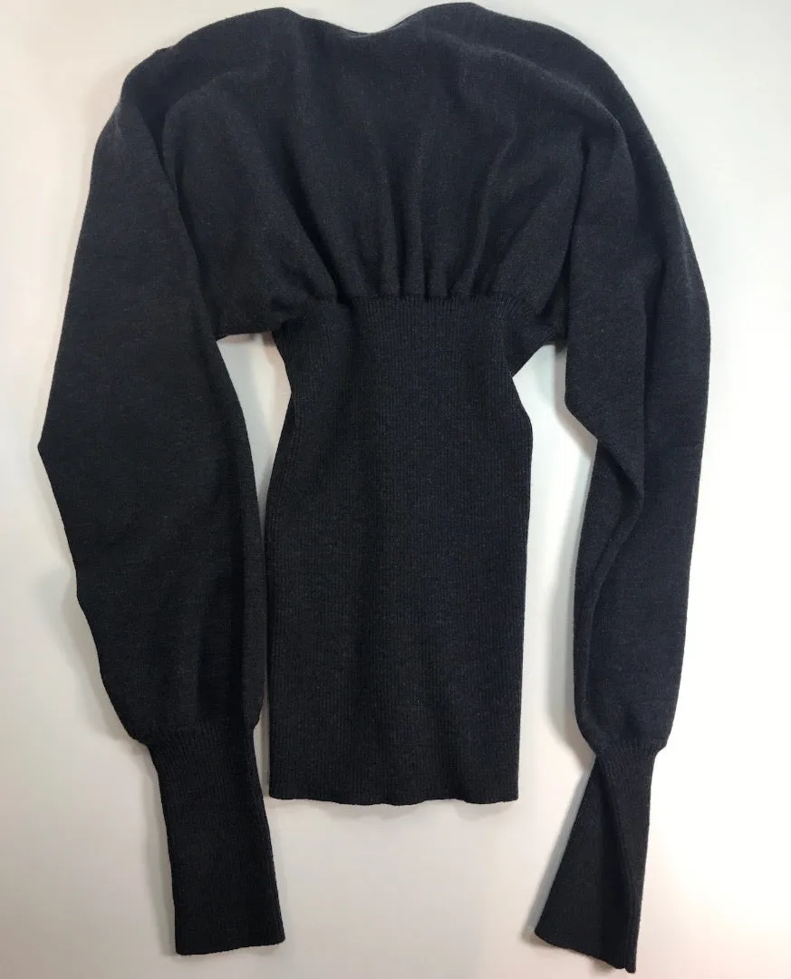 DOLCE & GABBANA Gray Wool Long Sleeve V-neck Sweater Size 38
