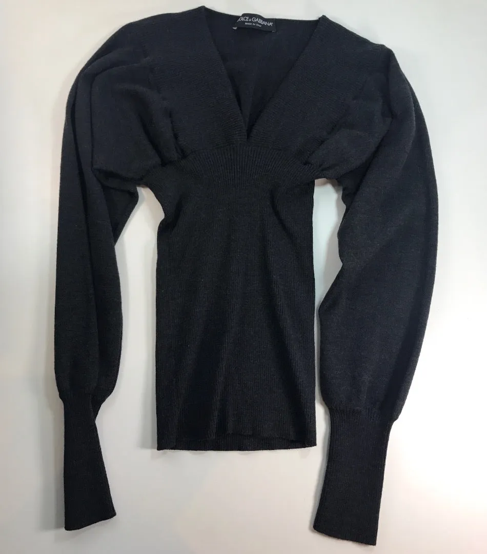 DOLCE & GABBANA Gray Wool Long Sleeve V-neck Sweater Size 38
