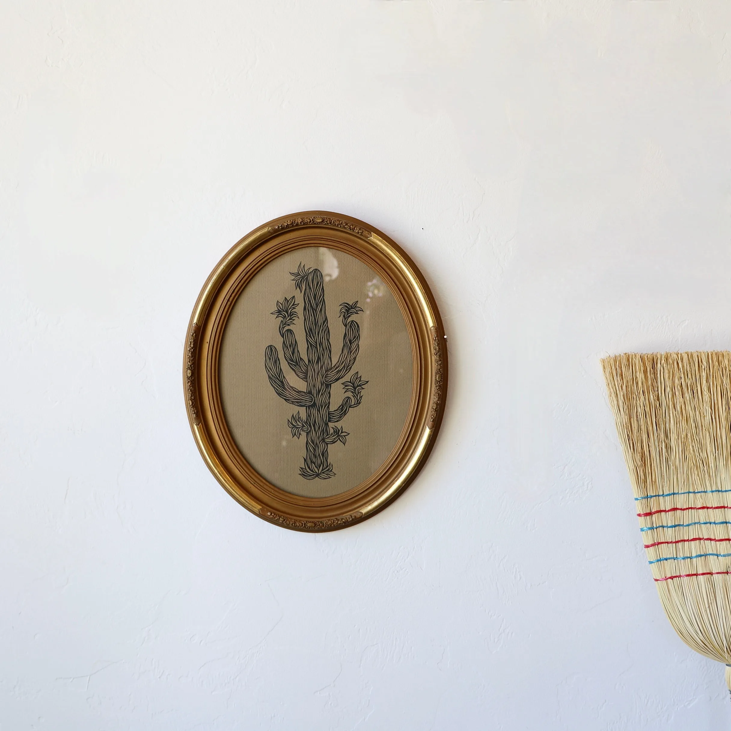 Don Carney Pen and Ink Drawing in Vintage Frame - "Flowering Cactus"