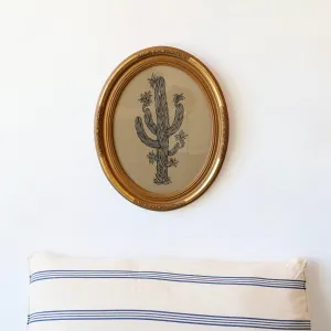 Don Carney Pen and Ink Drawing in Vintage Frame - "Flowering Cactus"