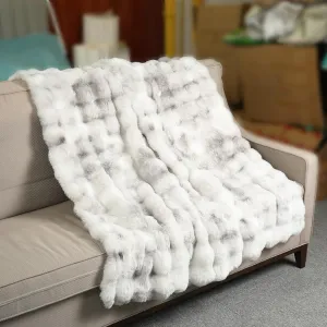 DREAMLANDING Faux Rabbit Fur Blanket (Grey Tie-dyed, 130x150cm) condition new, no original packaging