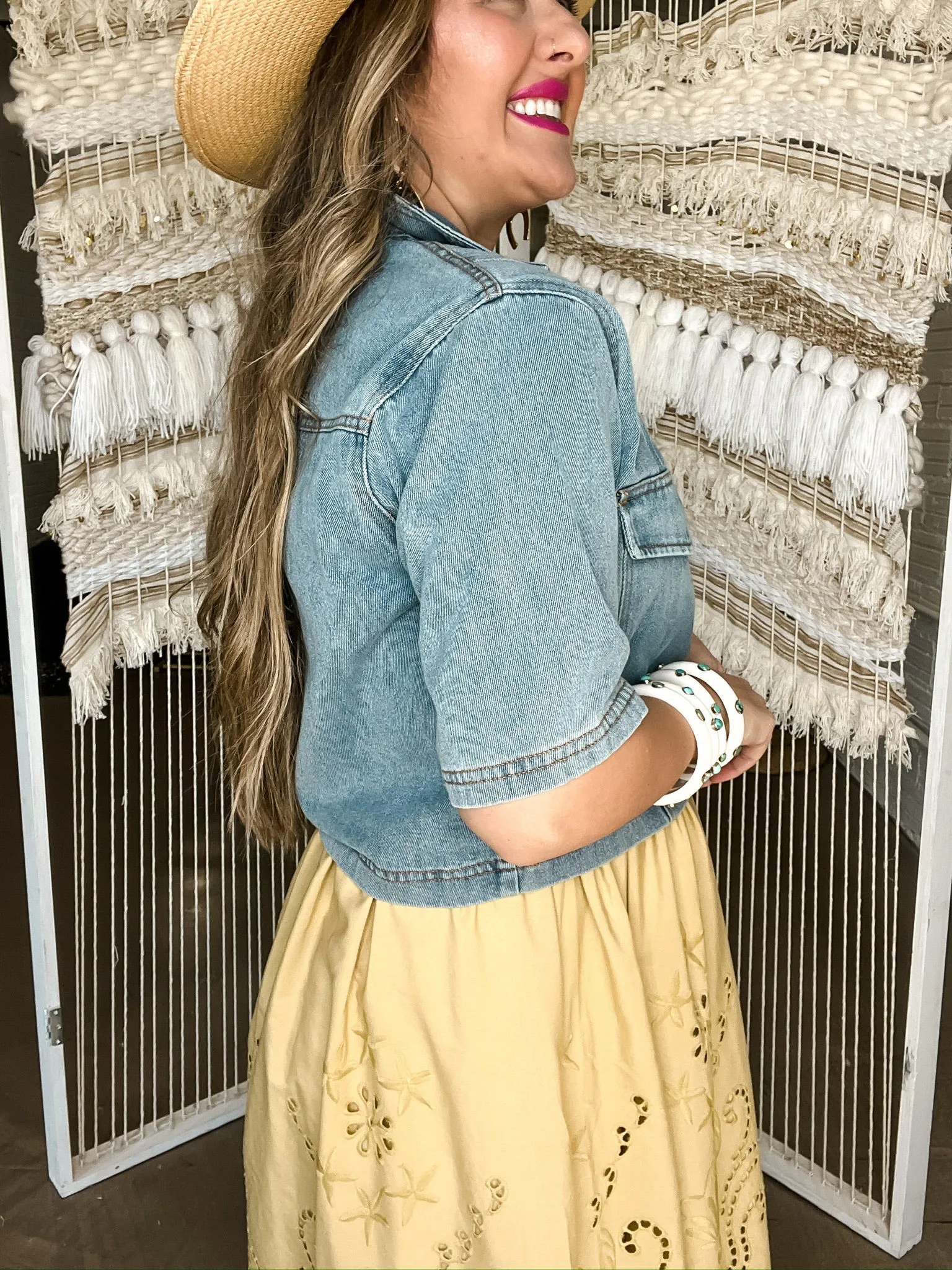 Drop Top Denim Collar Top