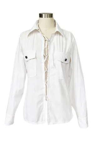 Early 2000s Tom Ford for Yves Saint Laurent Front Lace White Safari Shirt