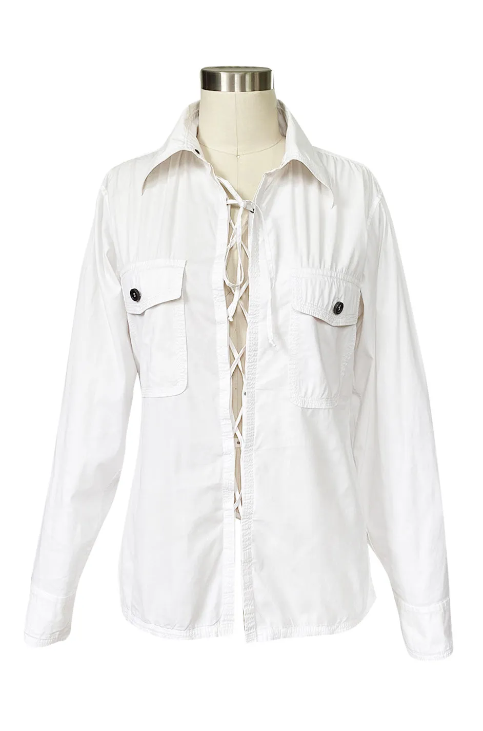 Early 2000s Tom Ford for Yves Saint Laurent Front Lace White Safari Shirt