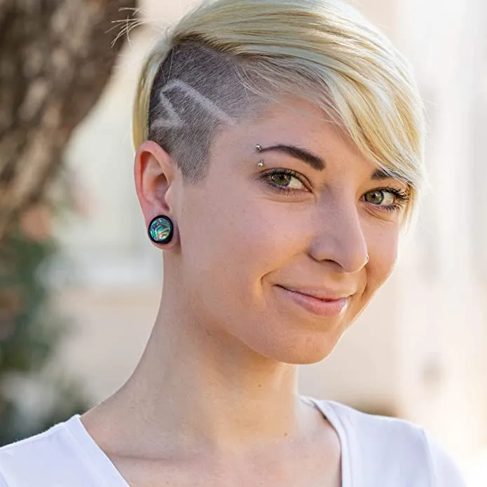 Earth Accessories Abalone Gauge Earrings - Gauges for Ears with Organic Wood - Ear Stretching Gauges (Guages or Gages) - Set of Plugs Sold as a Pair