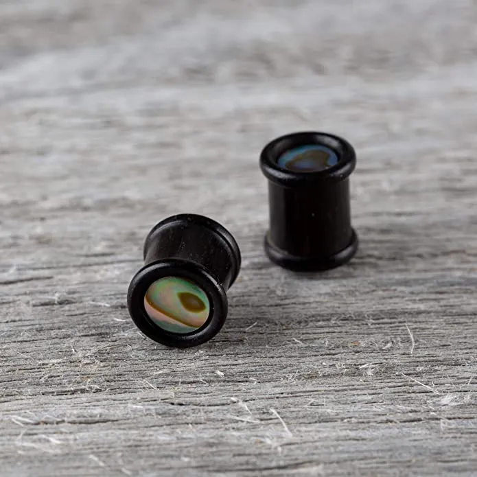 Earth Accessories Abalone Gauge Earrings - Gauges for Ears with Organic Wood - Ear Stretching Gauges (Guages or Gages) - Set of Plugs Sold as a Pair