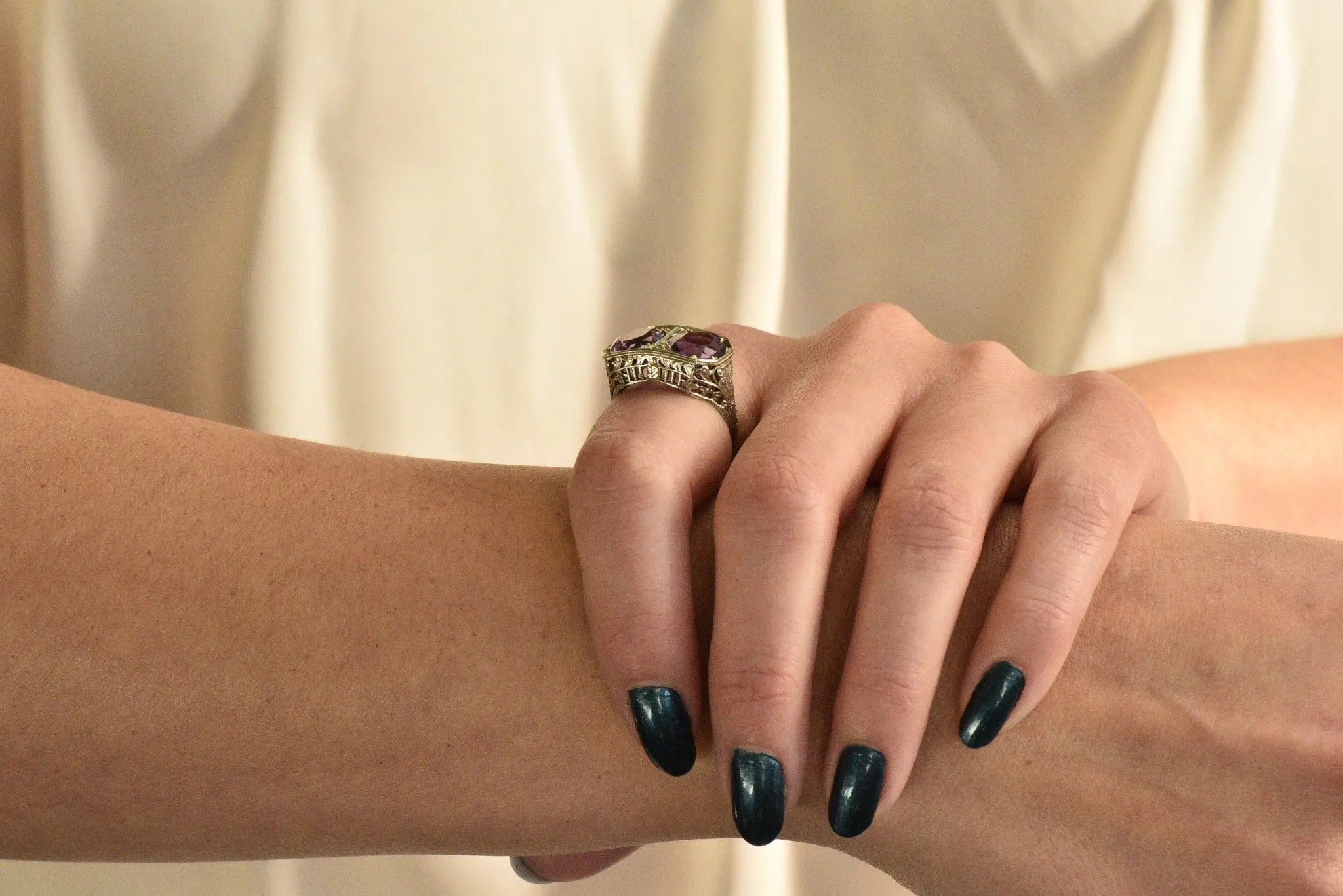 Edwardian 4.80 CTW Amethyst 14 Karat White Gold Ring