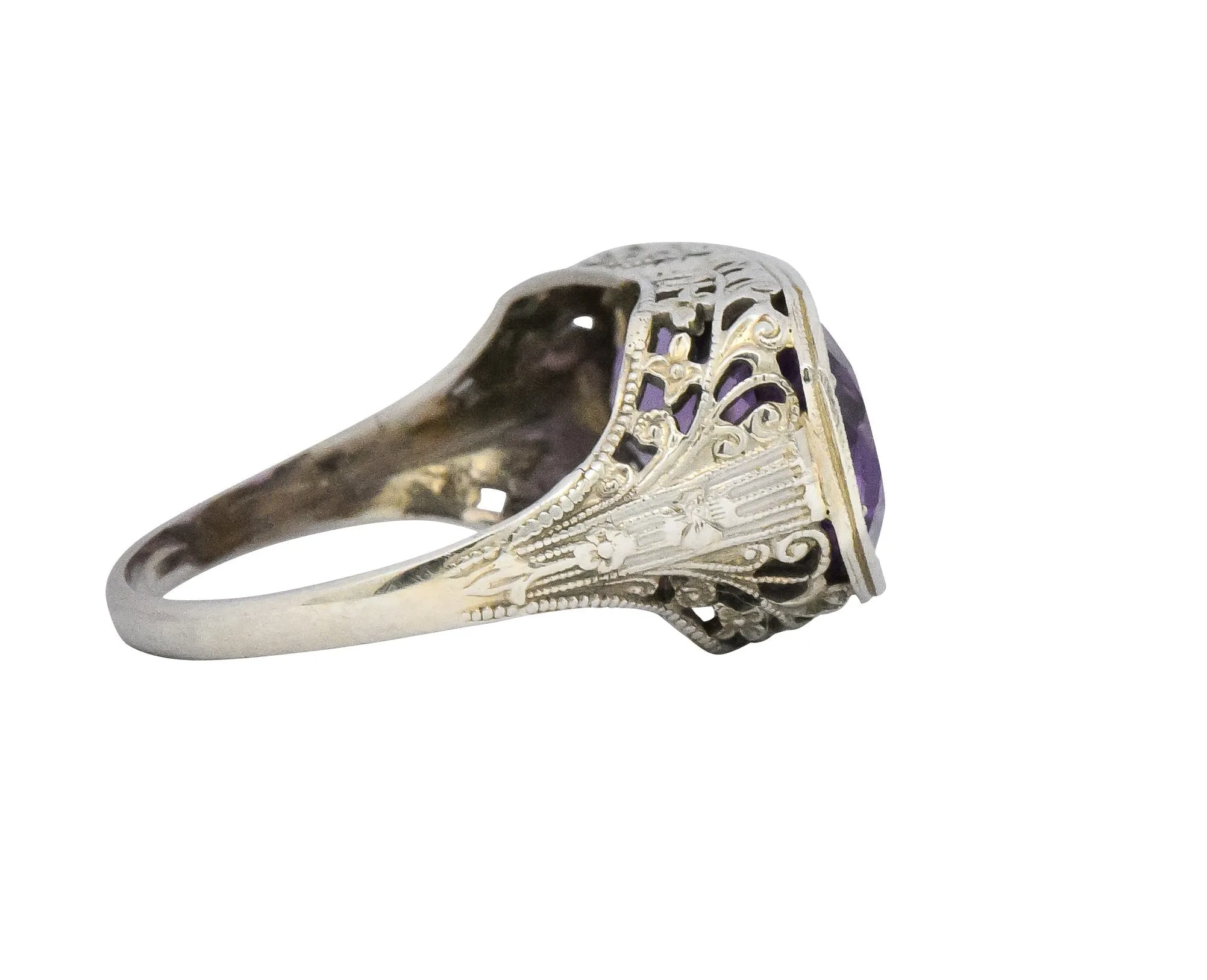 Edwardian 4.80 CTW Amethyst 14 Karat White Gold Ring