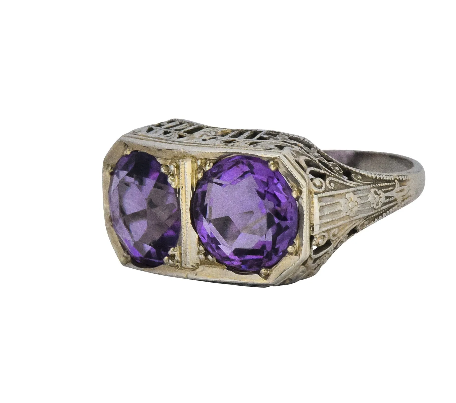 Edwardian 4.80 CTW Amethyst 14 Karat White Gold Ring
