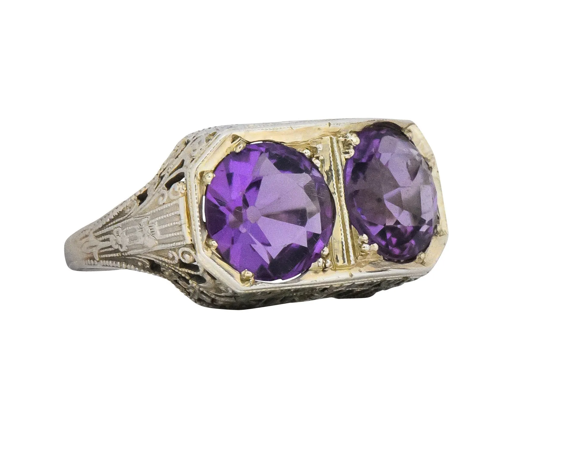 Edwardian 4.80 CTW Amethyst 14 Karat White Gold Ring