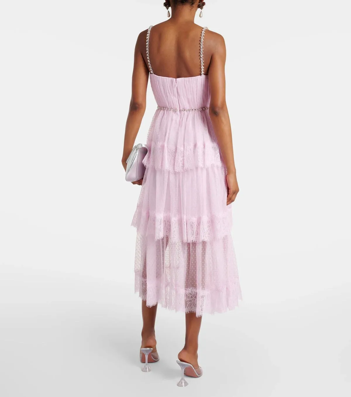 Elgine Crystal-Embellished Lace-trimmed Midi Dress