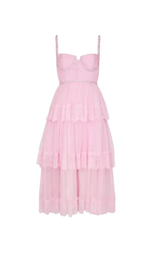 Elgine Crystal-Embellished Lace-trimmed Midi Dress