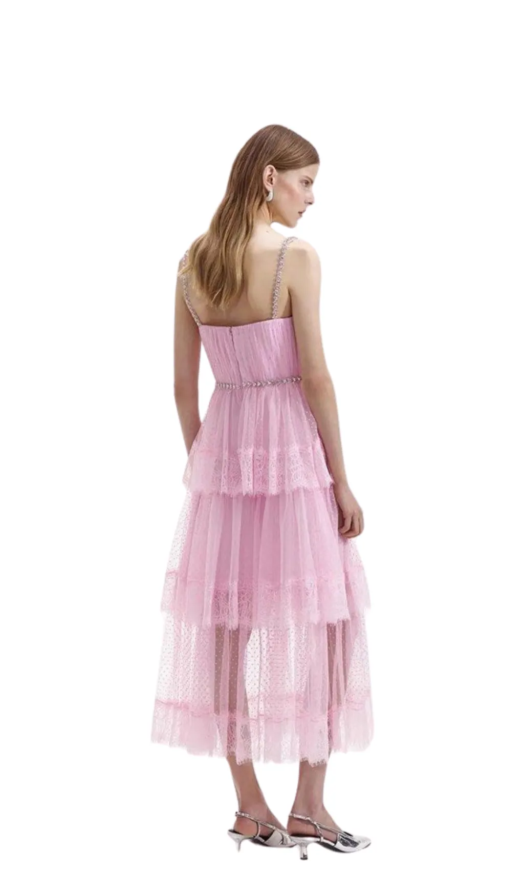 Elgine Crystal-Embellished Lace-trimmed Midi Dress