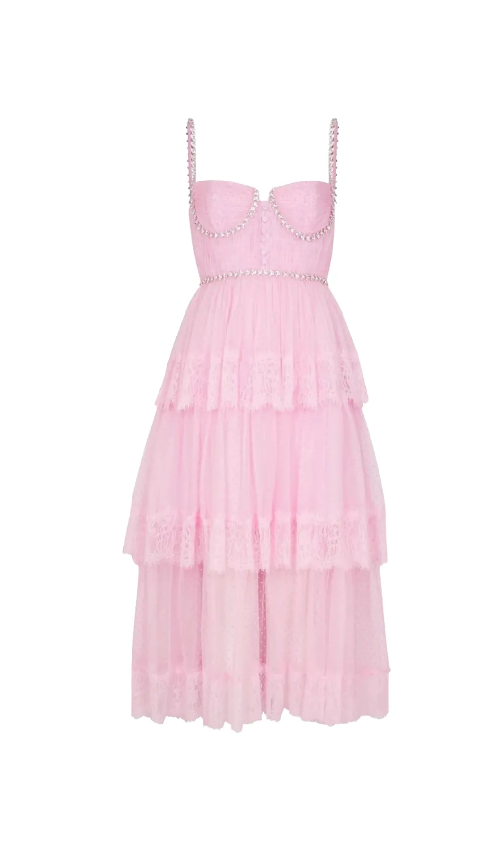 Elgine Crystal-Embellished Lace-trimmed Midi Dress