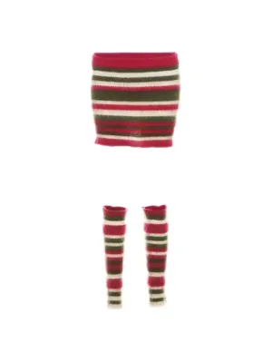 'Fairy Lights' Holiday Christmas Striped Knitted Skirt Legwarmers