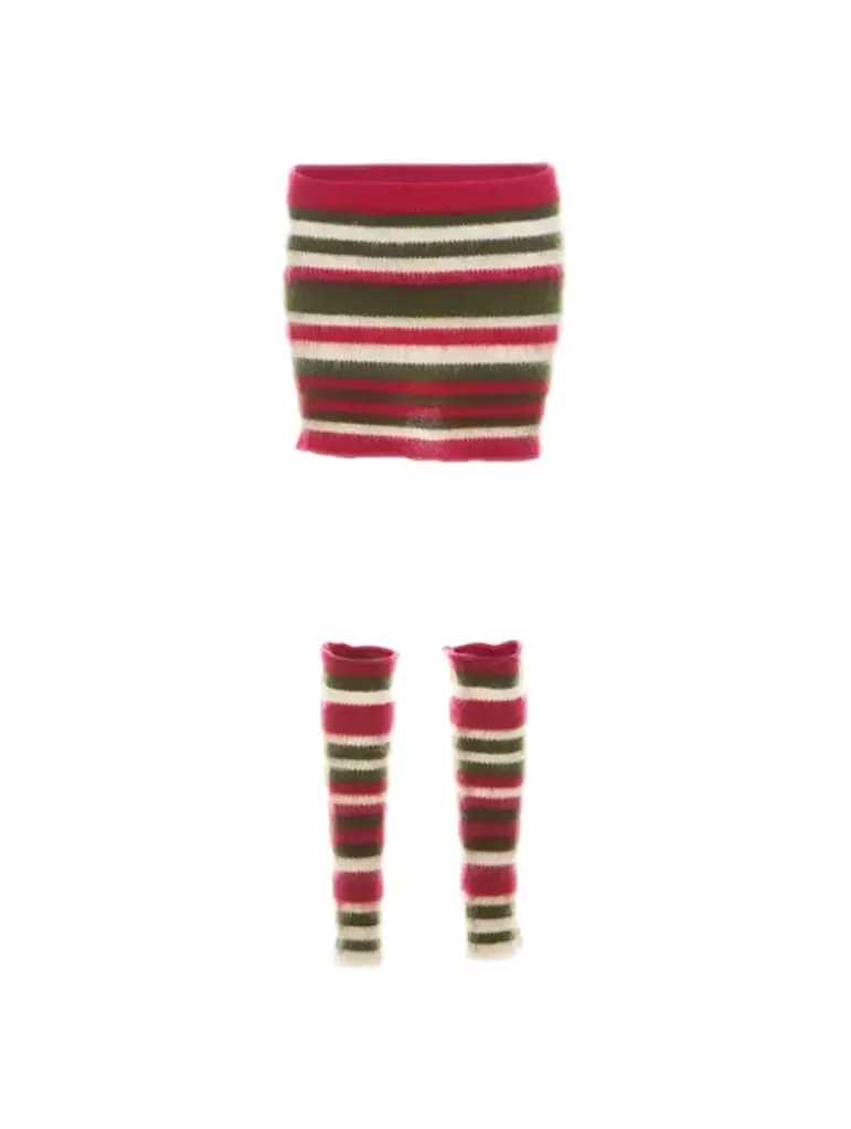 'Fairy Lights' Holiday Christmas Striped Knitted Skirt Legwarmers