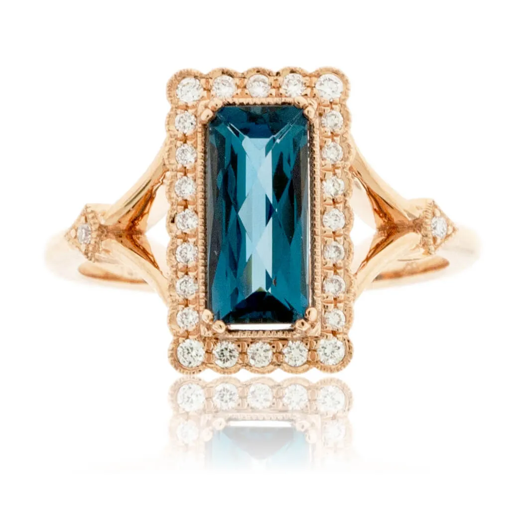 Fancy Cut London Blue Topaz Milgrain Style Ring