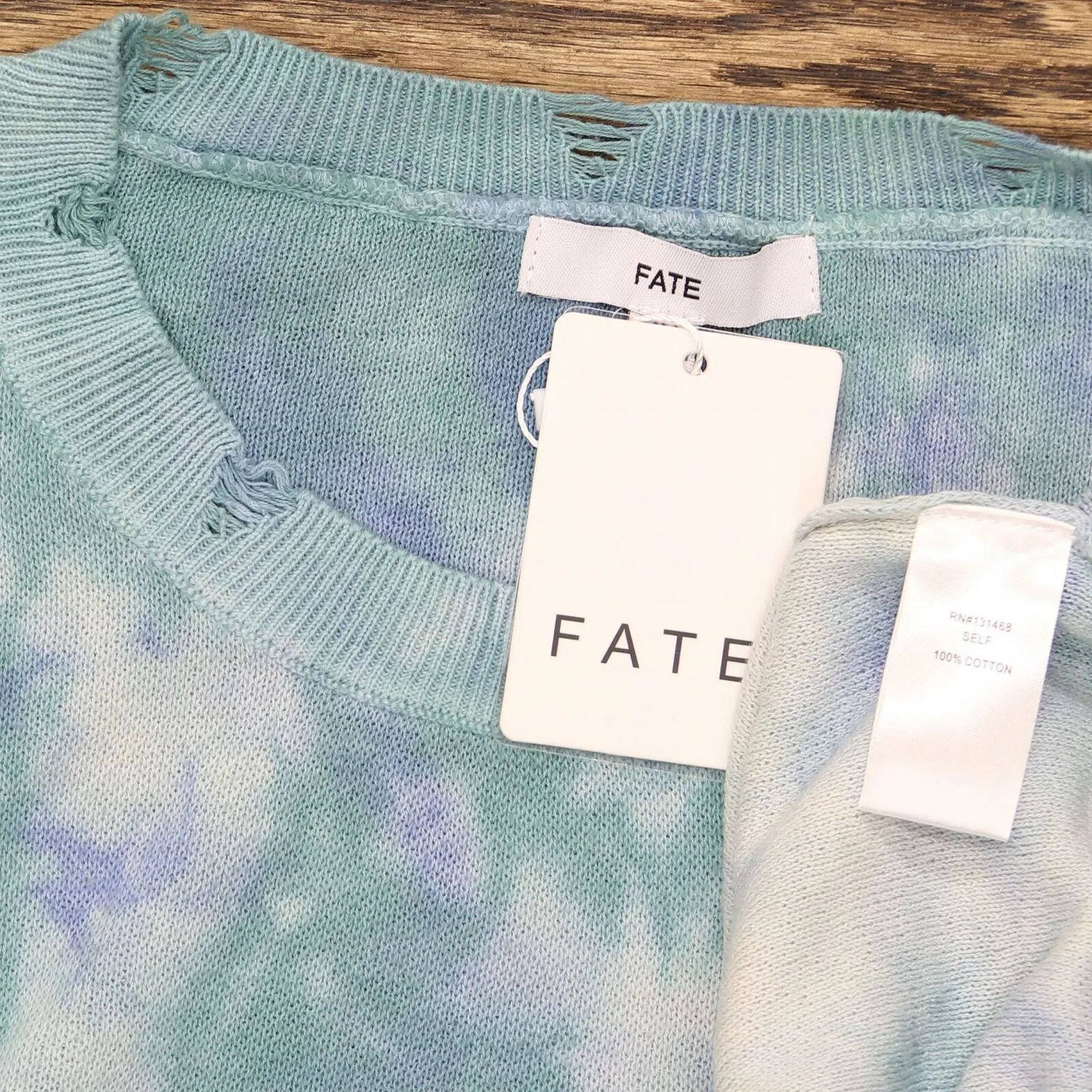 FATE Plus Size Tie Dye Distressed Crewneck Sweater