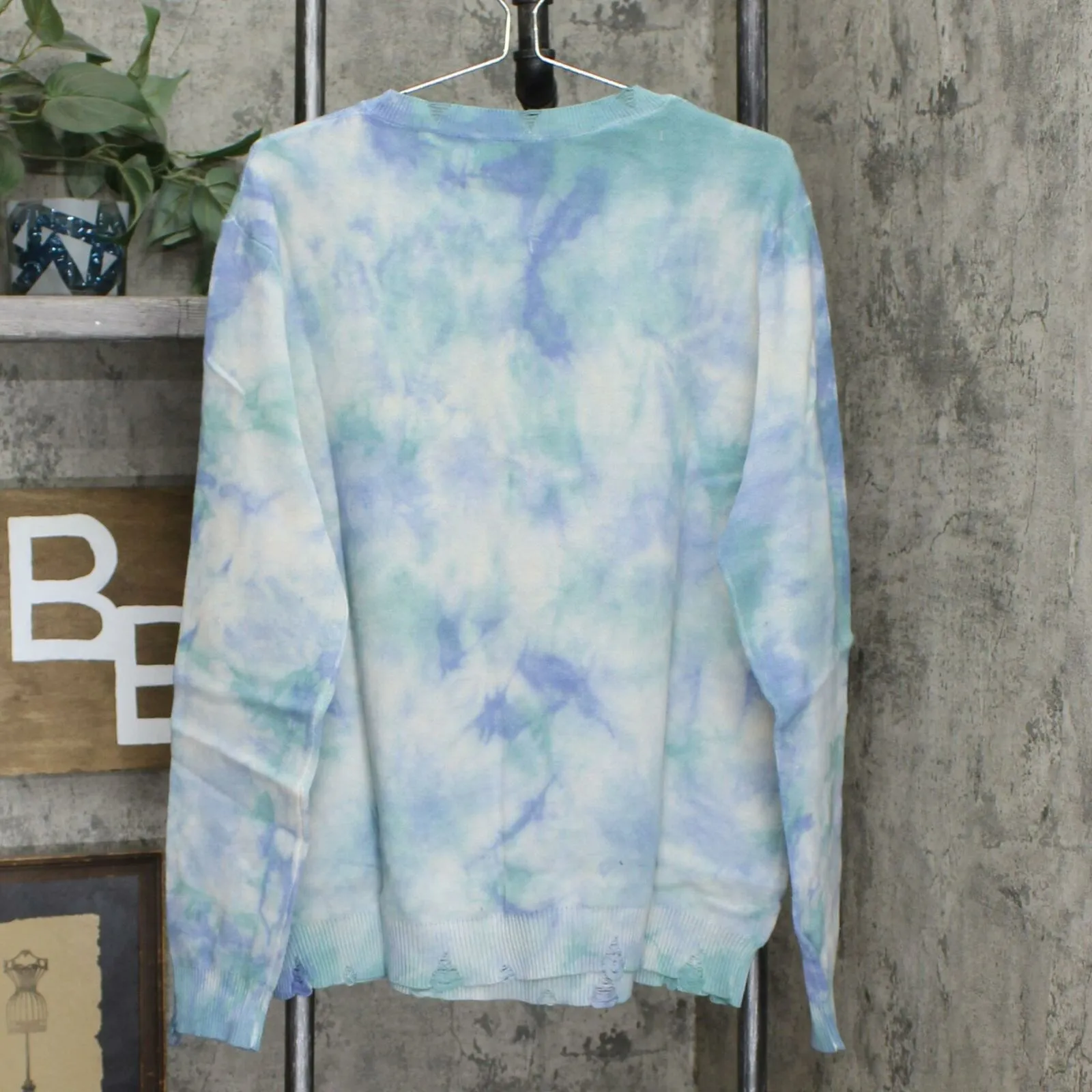 FATE Plus Size Tie Dye Distressed Crewneck Sweater