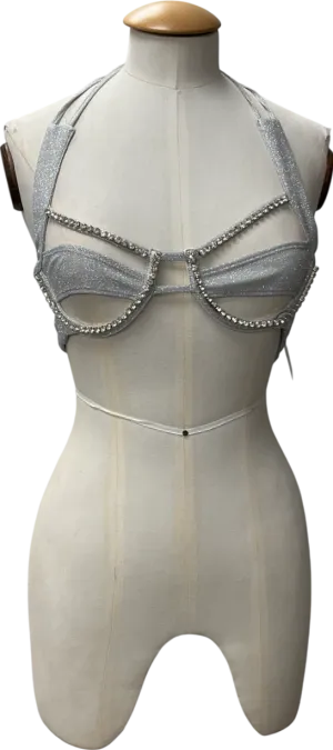 FINESSE Metallic Silver diamante embellished Bra UK S