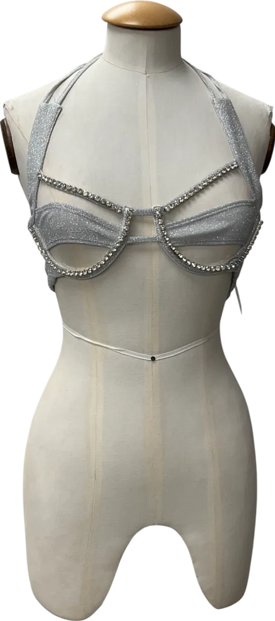 FINESSE Metallic Silver diamante embellished Bra UK S