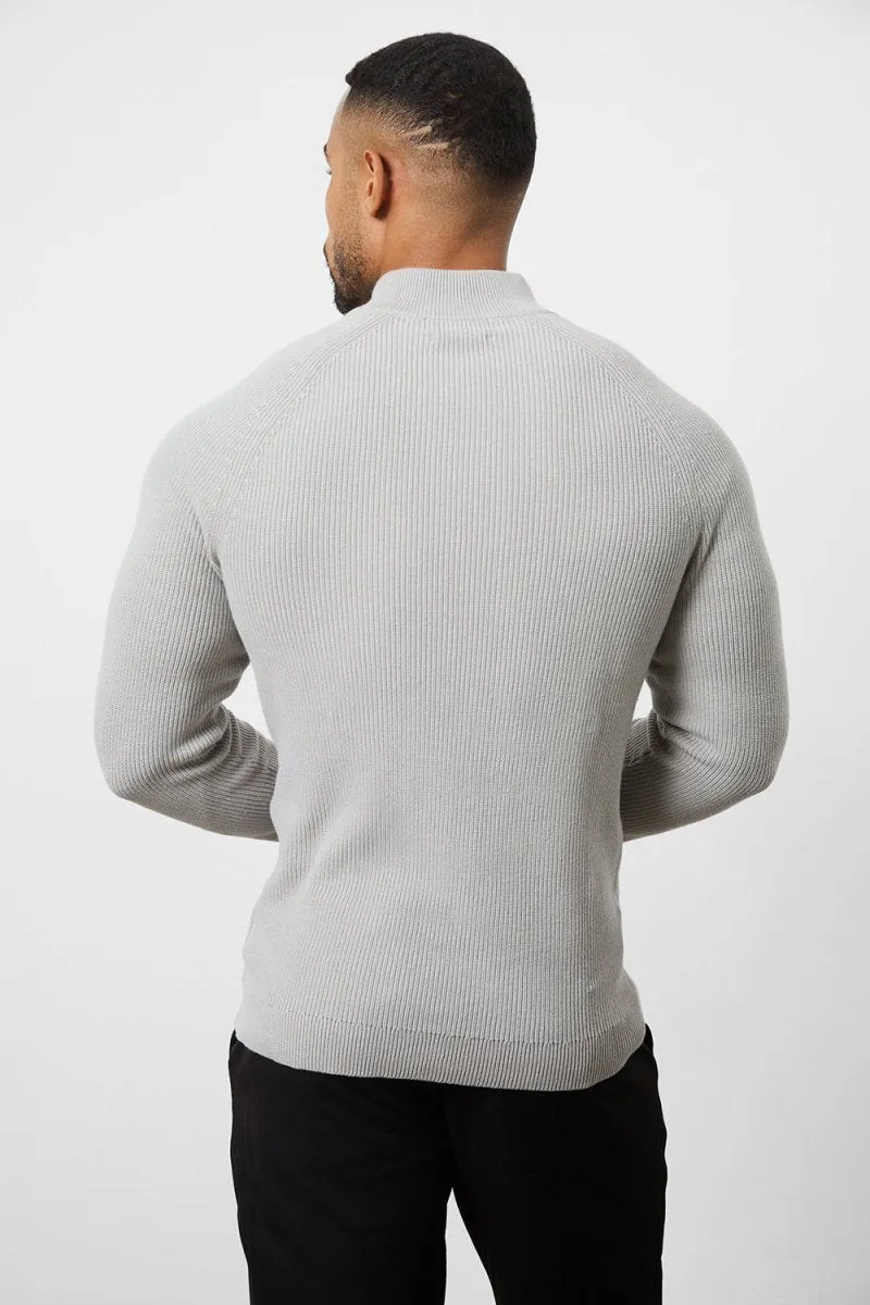 Fisherman Textured Half Zip Neck in Soft Grey