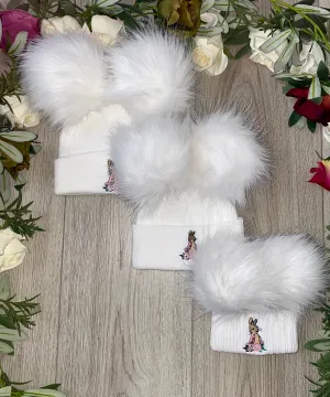 Flopsy Bunny luxury Faux Fur Double Pom Pom Hat white/white poms