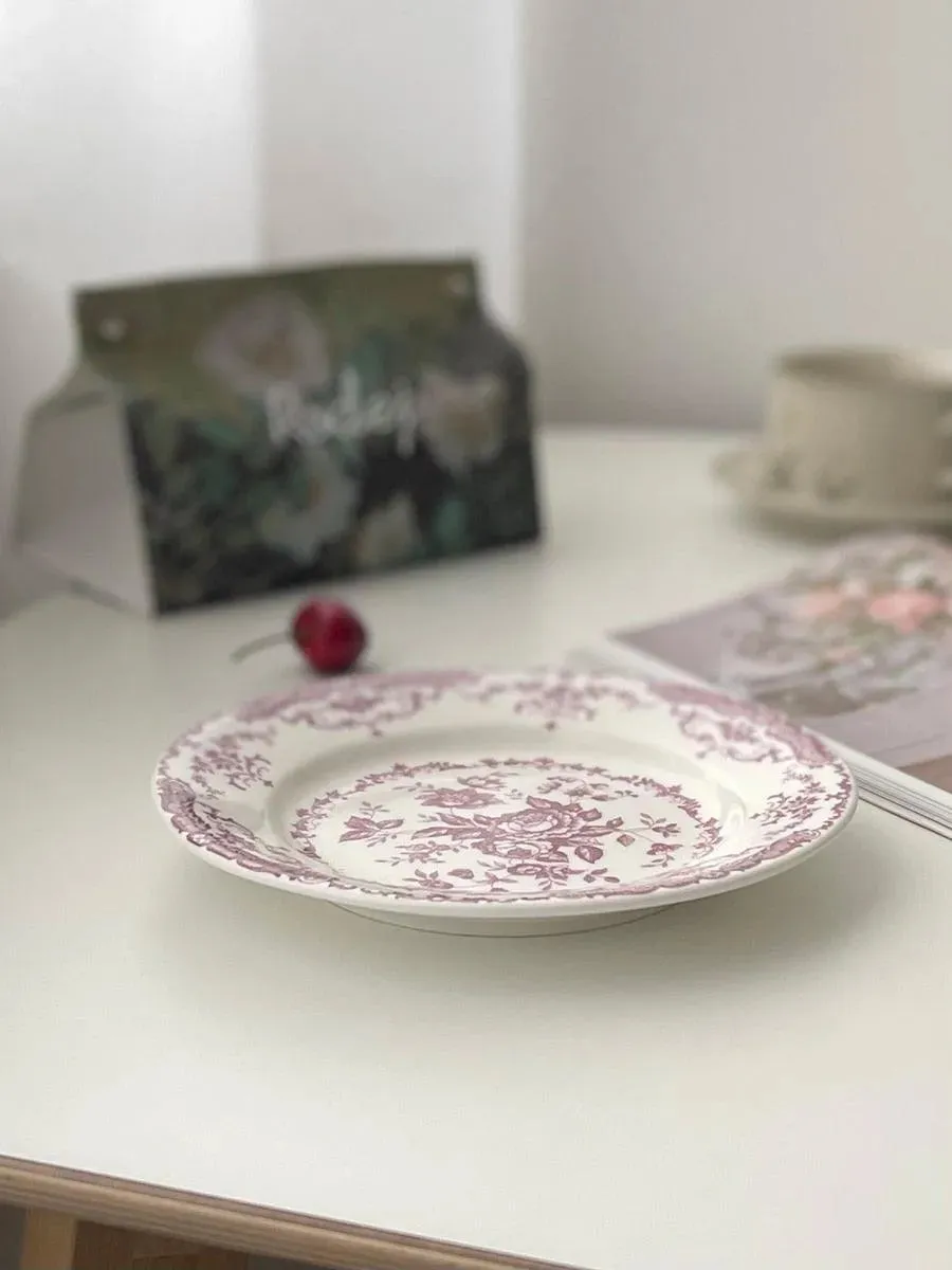 Floral Vintage Inspired Rose Dessert Plate