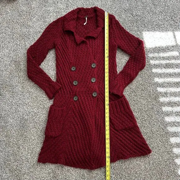 Free People dark red knit button-front long cardigan size S