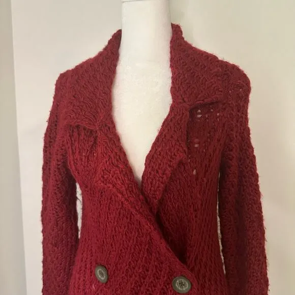 Free People dark red knit button-front long cardigan size S