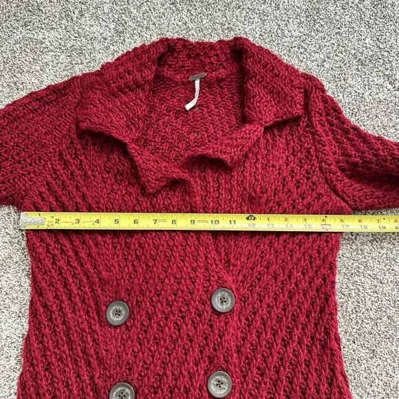 Free People dark red knit button-front long cardigan size S