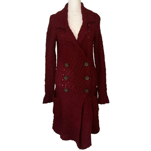 Free People dark red knit button-front long cardigan size S